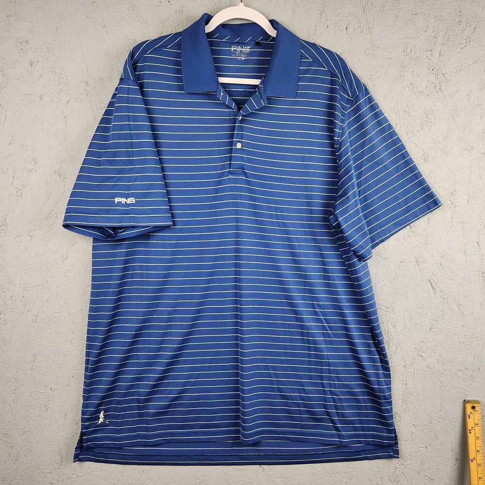 Ping Polo Shirt Mens 2XL Blue Striped Golf Performance Embroidered Golf Man Logo